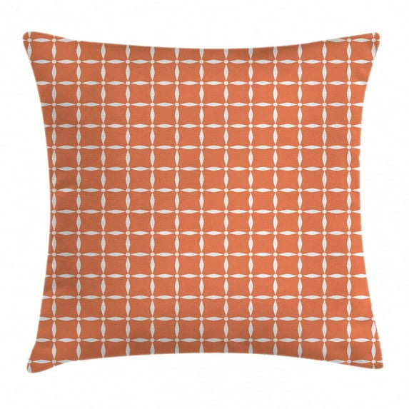 Floral Throw Pillow Cushion Cover, Artistic Modern Tile Pattern of Flowers Petals and Dots Geometrical Simplistic, Decorative Square Accent Pillow Case, 24 X 24 Inches, Orange White, by Ambesonne