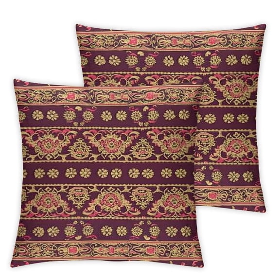 Floral Throw Pillow Cushion Cover, Boho Art Pattern of Flowers Mandala Paisley Lines Bicolour Oriental, Decorative Square Accent Pillow Case, Raspberry and Pale Coffee