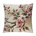 thumbnail image 1 of Floral Throw Pillow Cushion Cover, Cherry Blossom Sakura Branch Spring Fruit Tree Flowers Hand Drawn Style Illustration, Decorative Square Accent Pillow Case,, 1 of 5