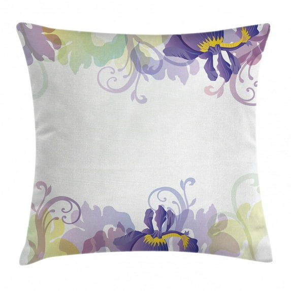 Floral Throw Pillow Cushion Cover, Classic Petals Pastel Toned Seasonal Florets Blooming Flowers Elegance Print, Decorative Square Accent Pillow Case, 18 X 18 Inches, Purple Pale Green, by Ambesonne
