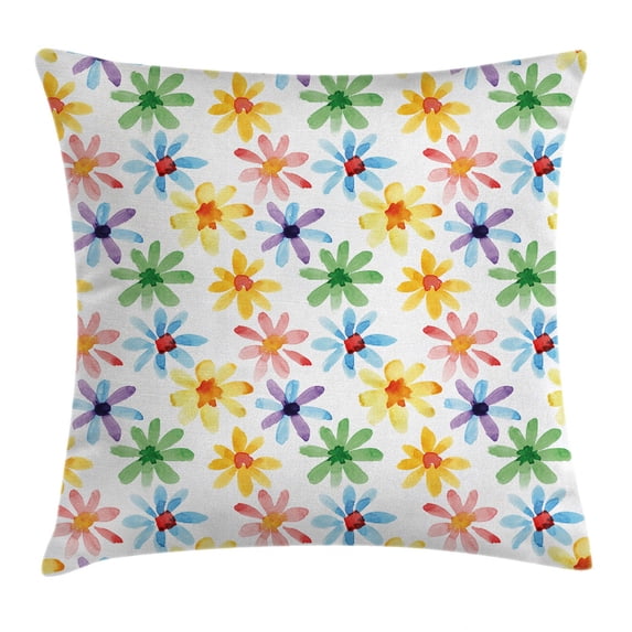 Floral Throw Pillow Cushion Cover, Colorful Flowers Spring Season Nature Garden Theme Watercolors Hand Painted Artwork, Decorative Square Accent Pillow Case, 24 X 24 Inches, Multicolor, by Ambesonne