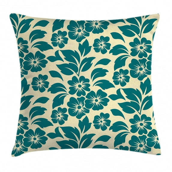 Floral Throw Pillow Cushion Cover, Flower Petals Blossoms Shabby Chic Fragrance Florets Nature Spring Tropical Design, Decorative Square Accent Pillow Case, 24 X 24 Inches, Teal Cream, by Ambesonne