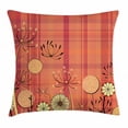 thumbnail image 1 of Floral Throw Pillow Cushion Cover, Generic Umbellifer Flowers Blooms and Traditional Tartan Pattern Illustration, Decorative Square Accent Pillow Case, 20 X 20 Inches, Yellow Dark Coral, by Ambesonne, 1 of 2