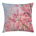 thumbnail image 1 of Floral Throw Pillow Cushion Cover, Japanese Sakura Cherry Blossom Branches Full of Spring Beauty Picture, Decorative Square Accent Pillow Case, 24 X 24 Inches, Light Pink Baby Blue, by Ambesonne, 1 of 2