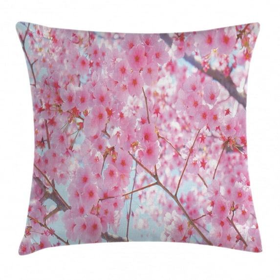 Floral Throw Pillow Cushion Cover, Japanese Sakura Florets Essence Nature Beauty Blossoms Refreshing Summer Picture, Decorative Square Accent Pillow Case, 24 X 24 Inches, Baby Pink, by Ambesonne