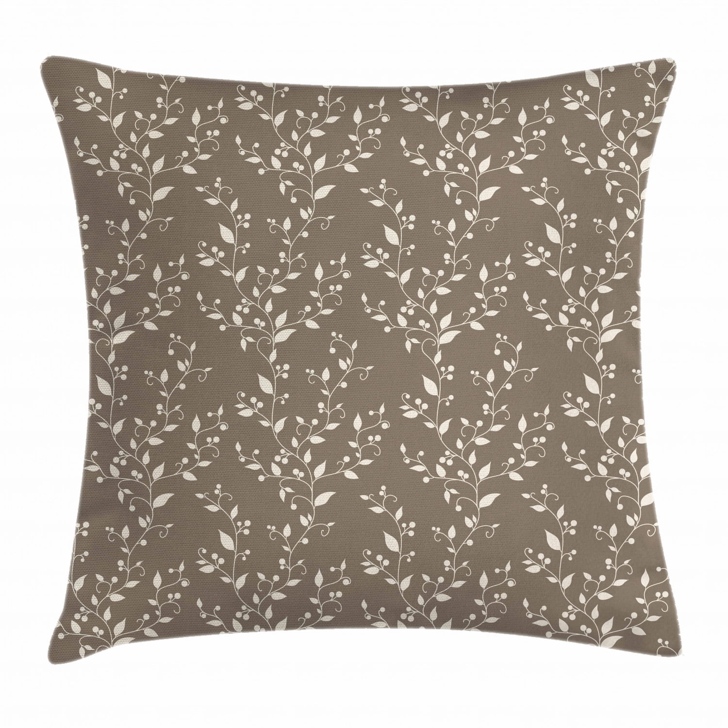 Taupe and Cream Polyester Floral Decorative Throw Pillow