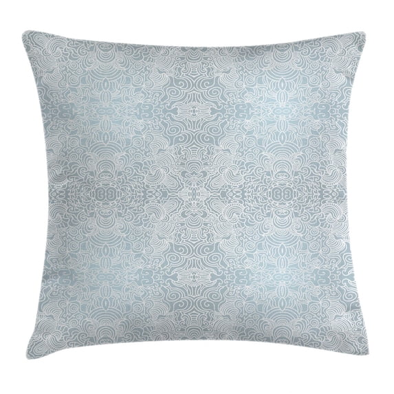 Floral Throw Pillow Cushion Cover, Ornamental Swirled Flower Lines Abstract Victorian Retro Curves Rococo Print, Decorative Square Accent Pillow Case, 20 X 20 Inches, Light Blue White, by Ambesonne