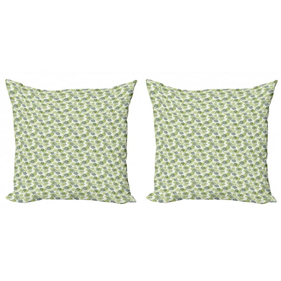 Ambesonne Retro Throw Pillow Cover 2 Pack, Abstract Floral Polka Dot, 24", Apple Green Sage Green