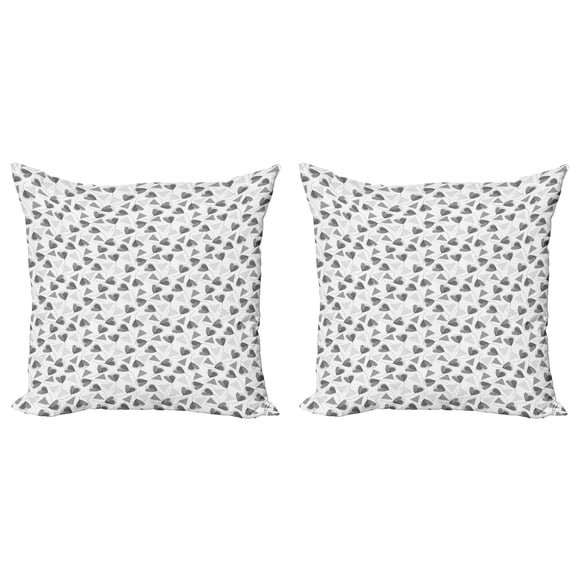 Floral Throw Pillow Cushion Cover Pack of 2, Abstract Repetitive Pattern with Polka Dotted Triangles and Flowers, Zippered Double-Side Digital Print, 4 Sizes, Dimgray Pale Taupe White, by Ambesonne