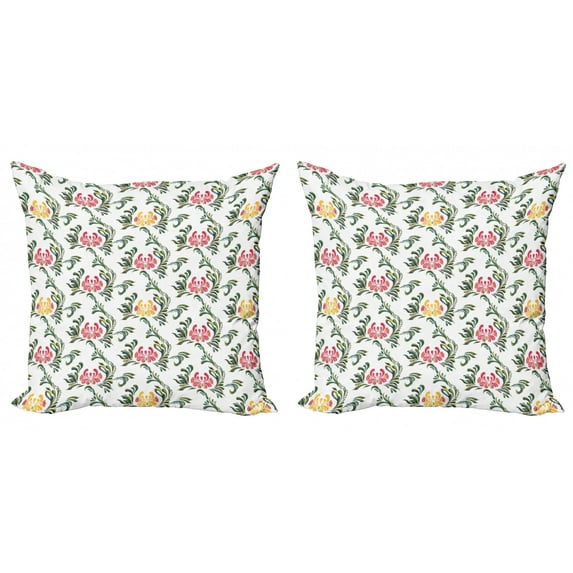 Floral Throw Pillow Cushion Cover Pack of 2, Artwork of Leafy Flourishes on a Plain Background, Zippered Double-Side Digital Print, 4 Sizes, Multicolor, by Ambesonne