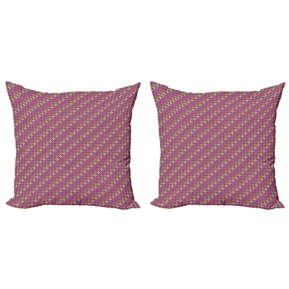 Floral Throw Pillow Cushion Cover Pack of 2, Blooming 4 Petals Diagonally Arranged, Zippered Double-Side Digital Print, 4 Sizes, Purple Multicolor, by Ambesonne