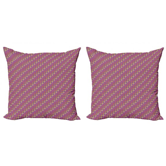 Floral Throw Pillow Cushion Cover Pack of 2, Blooming 4 Petals Diagonally Arranged, Zippered Double-Side Digital Print, 4 Sizes, Purple Multicolor, by Ambesonne