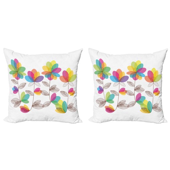 Ambesonne Floral Throw Pillow Cover 2 Pack, Colored Blooming Flowers, 20", Multicolor