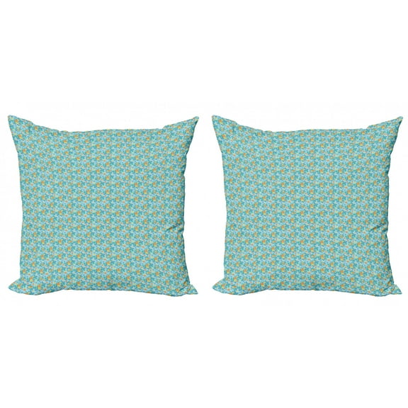 Ambesonne Floral Throw Pillow Cover 2 Pack, Blossoming Daisy Rural Field, 16", Pale Blue Orange