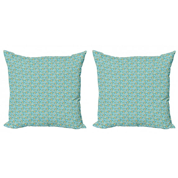 Ambesonne Floral Throw Pillow Cover 2 Pack, Blossoming Daisy Rural Field, 18", Pale Blue Orange