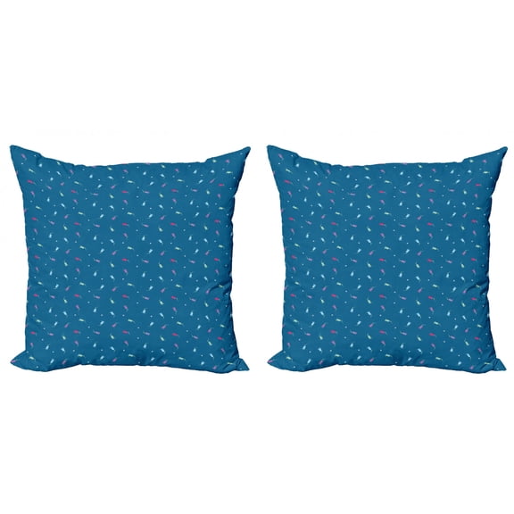 Floral Throw Pillow Cushion Cover Pack of 2, Colorful Little Bluebell Blossoms on Blue Toned Background with Dots Feminine Design, Zippered Double-Side Digital Print, 4 Sizes, Multicolor, by Ambesonne
