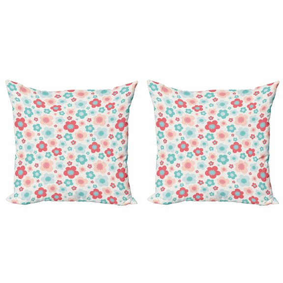 Ambesonne Floral Throw Pillow Cover 2 Pack, Pastel Spring Art, 16", White Multicolor