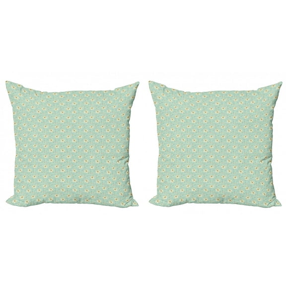 Ambesonne Floral Throw Pillow Cover 2 Pack, Pastel Tones Flowers Art, 24", Mint Green Pale Yellow