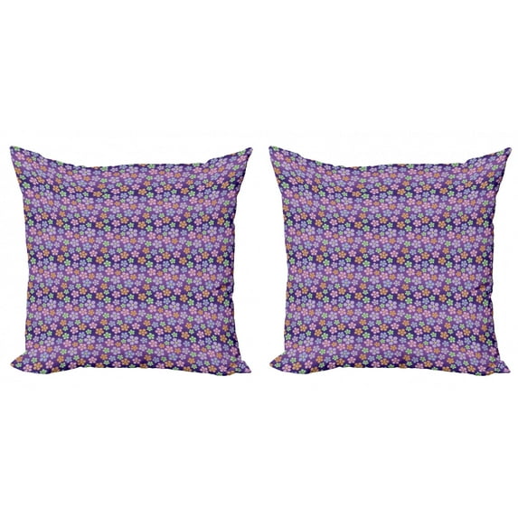 Ambesonne Floral Throw Pillow Cover 2 Pack, Graphical Flower Elements, 24", Quartz and Multicolor