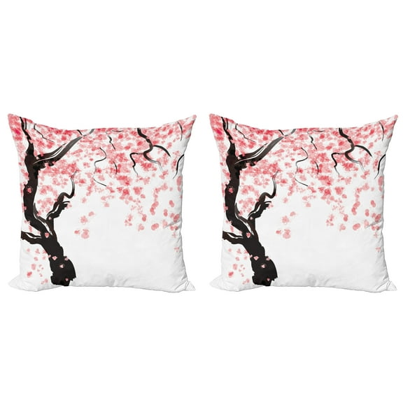 Ambesonne Japanese Throw Pillow Cover 2 Pack, Watercolor Effect Cherry, 20", Black Pink