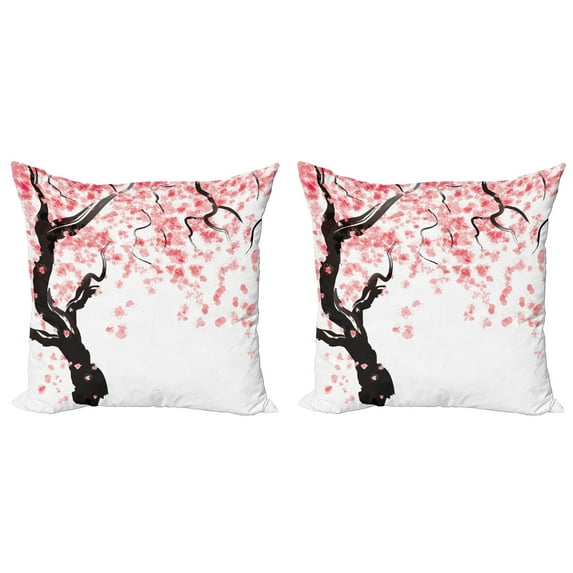 Ambesonne Japanese Throw Pillow Cover 2 Pack, Watercolor Effect Cherry, 20", Black Pink
