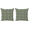 thumbnail image 1 of Floral Throw Pillow Cushion Cover Pack of 2, Doodle Arrangement of Flowers Swirled Leaves on Greyscale Background, Zippered Double-Side Digital Print, 4 Sizes, Apple Green White, by Ambesonne, 1 of 2