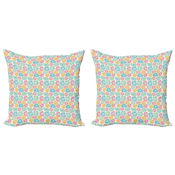 Floral Throw Pillow Cushion Cover Pack of 2, Doodle Sketch of Pastel Colored Petals in Different Abstract Forms Childish Pattern, Zippered Double-Side Digital Print, 4 Sizes, Multicolor, by Ambesonne