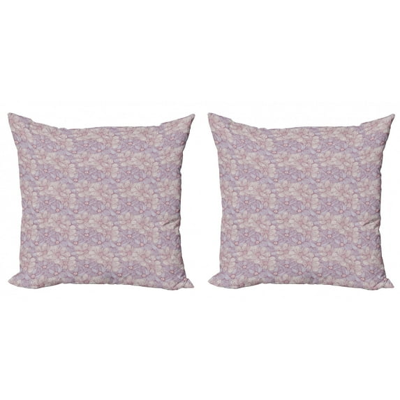 Floral Throw Pillow Cushion Cover Pack of 2, Doodle Style Hand Drawn Flowers with Vintage Effect, Zippered Double-Side Digital Print, 4 Sizes, Mauve Multicolor, by Ambesonne