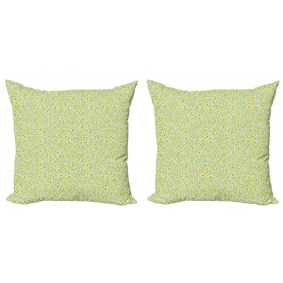 Floral Throw Pillow Cushion Cover Pack of 2, Flourishing Nature Illustration with Stalks Petal and Foliage Leaves Colorful Doodle, Zippered Double-Side Digital Print, 4 Sizes, Multicolor, by Ambesonne