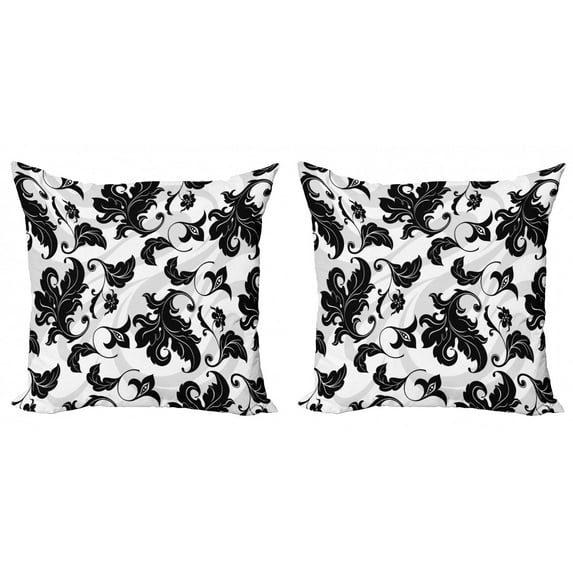 Ambesonne Floral Throw Pillow Cover 2 Pack, Abstract Leaf Ivy Swirl, 16", Pale Grey White