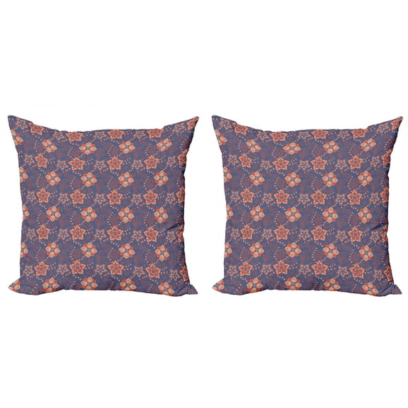 Floral Throw Pillow Cushion Cover Pack of 2, Flower Scroll Pattern with Swirled Branches Leaves and Blossoms Persian, Zippered Double-Side Digital Print, 4 Sizes, Cadet Blue Orange Cream, by Ambesonne