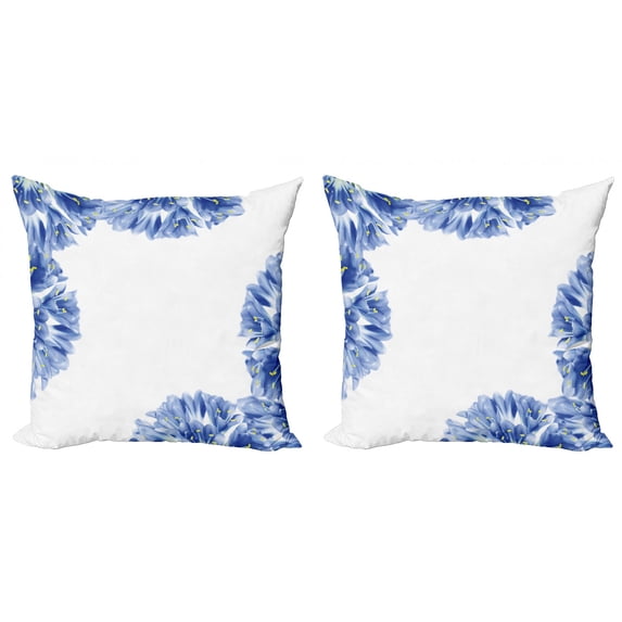 Ambesonne Nature Throw Pillow Cover 2 Pack, Delicate Crocus Border, 16", Violet Blue Pale Green