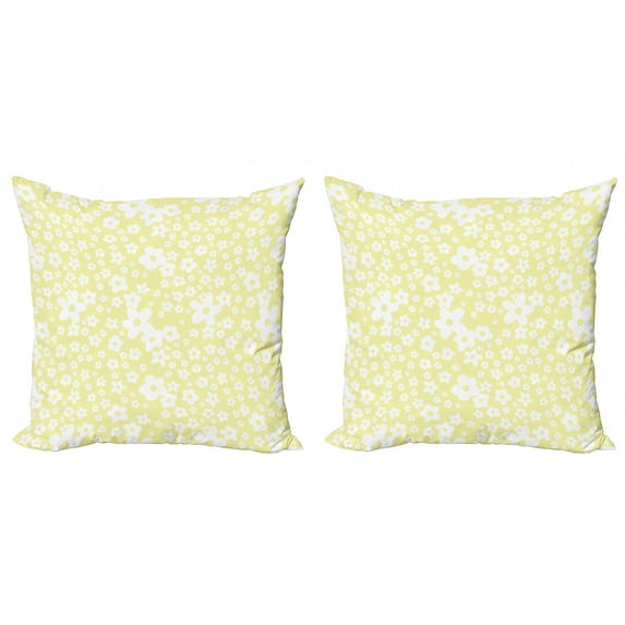 Ambesonne Floral Throw Pillow Cover 2 Pack, Spring Daisy Blossoms, 16", Yellow White