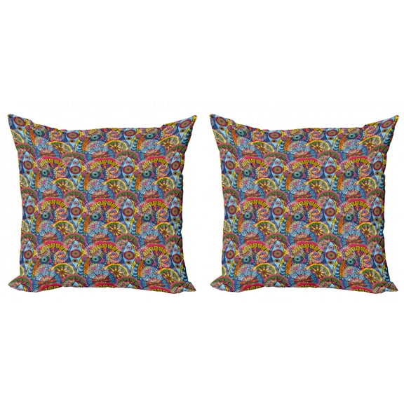 Ambesonne Floral Throw Pillow Cover 2 Pack, Hippie Aztec Tribal Boho, 20", Multicolor