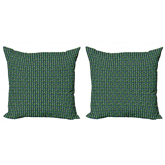 Ambesonne Floral Throw Pillow Cover 2 Pack, Graphical Geometric Flowers, 24", Fern Green Dark Teal