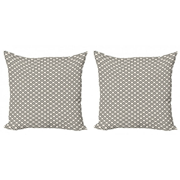 Floral Throw Pillow Cushion Cover Pack of 2, Minimal Style Modern Abstract Damask with Monochrome Shapes and Motifs, Zippered Double-Side Digital Print, 4 Sizes, Champagne Charcoal Grey, by Ambesonne