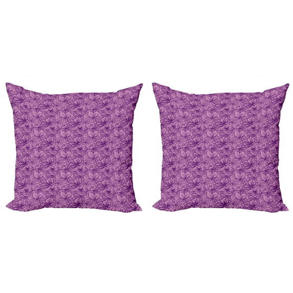 Ambesonne Floral Throw Pillow Cover 2 Pack, Monochrome Intricate Art, 24", Pale Pink Purple