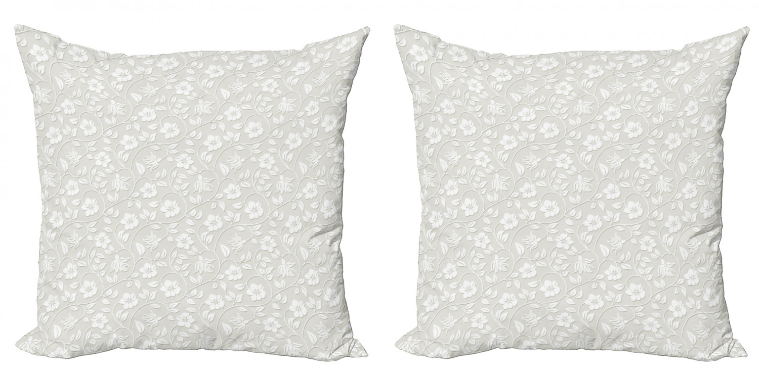 Floral Throw Pillow Cushion Cover Pack of 2, Ornamental Monochrome Floral Design with Modern Art Style Foliage Pattern Image, Zippered Double-Side Digital Print, 4 Sizes, Beige White, by Ambesonne - image 1 of 2