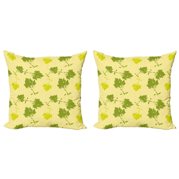 Floral Throw Pillow Cushion Cover Pack of 2, Ornamental Plane Tree Sycamore Leaves in Repetitive Style, Zippered Double-Side Digital Print, 4 Sizes, Pale Yellow Apple Green, by Ambesonne