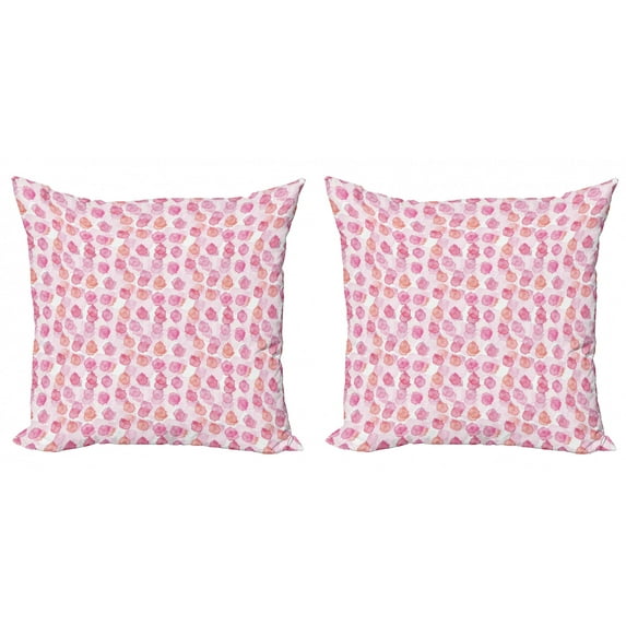 Floral Throw Pillow Cushion Cover Pack of 2, Pastel Colored Abstract Pattern of Flourishing Flowers Delicate Spring, Zippered Double-Side Digital Print, 4 Sizes, Pink Salmon and White, by Ambesonne