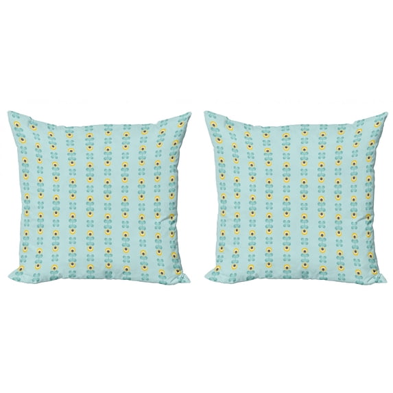 Ambesonne Floral Throw Pillow Cover 2 Pack, Scandinavian Style Abstract, 24", Pale Blue Yellow