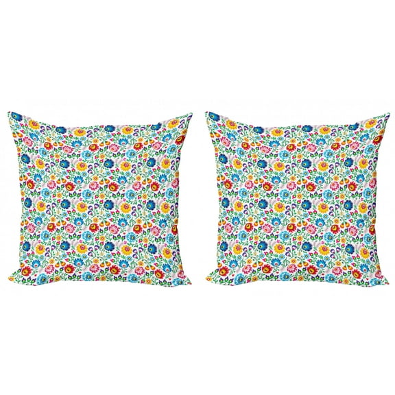 Ambesonne Floral Throw Pillow Cover 2 Pack, Polish Colorful Foliage, 18", Multicolor