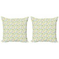 thumbnail image 1 of Floral Throw Pillow Cushion Cover Pack of 2, Repetitive Pastel Spring Flowers and Leaves Arrangement Illustration, Zippered Double-Side Digital Print, 4 Sizes, Pastel Yellow Teal Rose, by Ambesonne, 1 of 2
