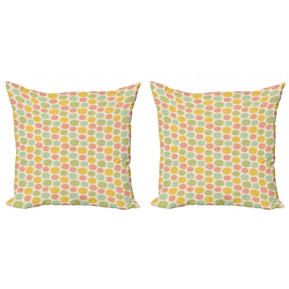 Ambesonne Floral Throw Pillow Cover 2 Pack, Colorful Sunflowers Ornament, 18", Champagne and Multicolor
