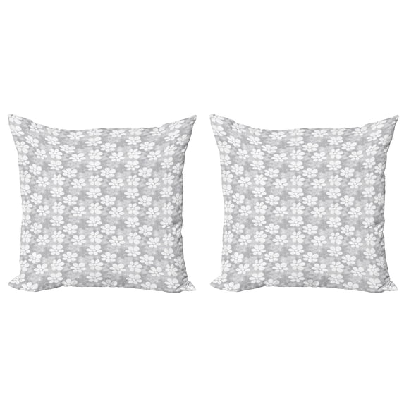 Ambesonne Floral Throw Pillow Cover 2 Pack, Romantic Overlapping Flowers, 18", White Grey and Pale Grey