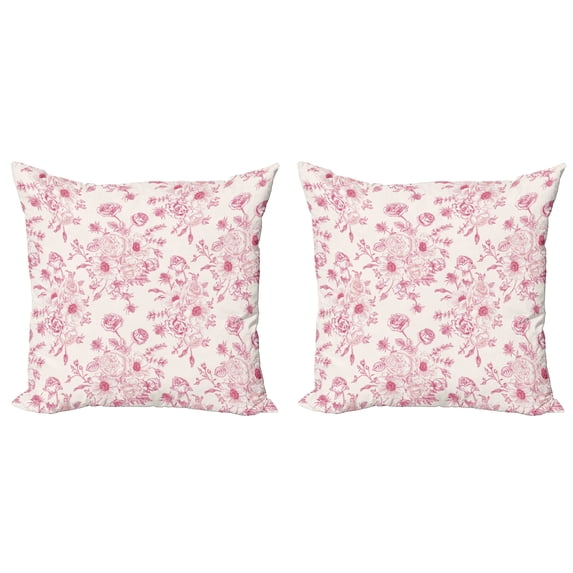 Ambesonne Floral Throw Pillow Cover 2 Pack, Romantic Rose Flowers, 16", Pale Pink