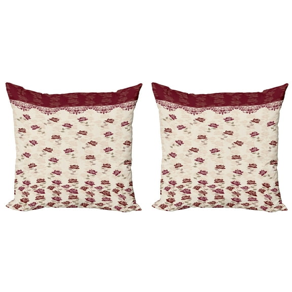 Ambesonne Floral Throw Pillow Cover 2 Pack, Vintage Art Romantic Roses, 18", Maroon Slate Brown