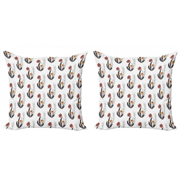 Ambesonne Nature Throw Pillow Cover 2 Pack, Red and Orange Flowers, 24", Red Orange Black