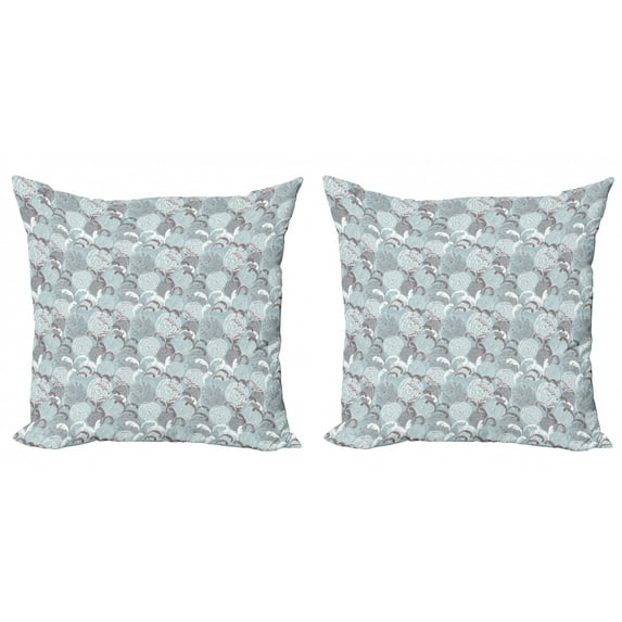 Ambesonne Floral Throw Pillow Cover 2 Pack, Soft Shabby Petals Leaf, 18", Pale Blue White Taupe
