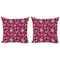 thumbnail image 1 of Floral Throw Pillow Cushion Cover Pack of 2, Spring Flowers Retro Style Outlined with White Lines Illustration, Zippered Double-Side Digital Print, 4 Sizes, Dark Purple Magenta, by Ambesonne, 1 of 2